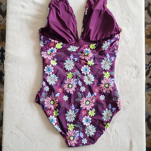 ANNE COLE 1 PIECE SWIM, size 12 multiple  colors, main color is deep  burgundy. - Picture 2 of 7